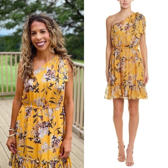 SHOSHANNA 70s Silk Floral Print 1 Shoulder Sleeveless Tier Ruffle Mini Dress 10 - Picture 3 of 11